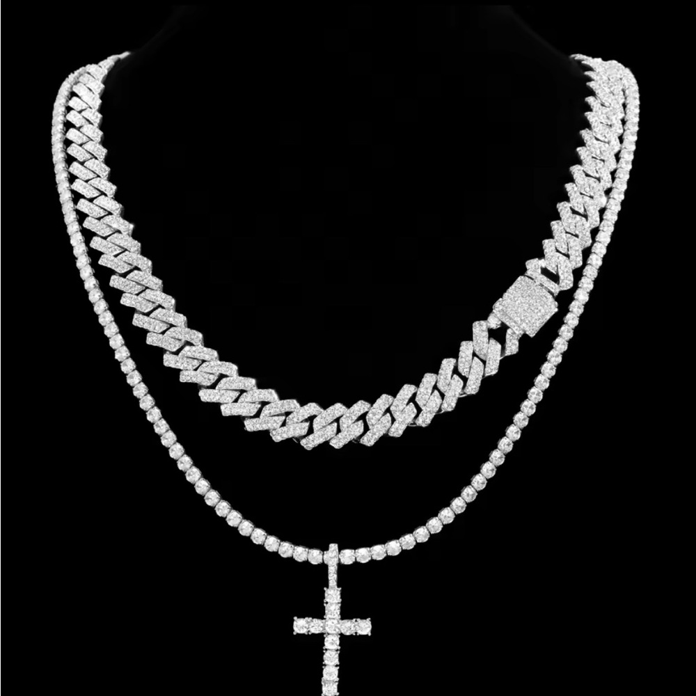 ICED PAVE CUBAN 20” & 24” TENNIS CROSS DUAL SET NEW AMAZING STONES!!
